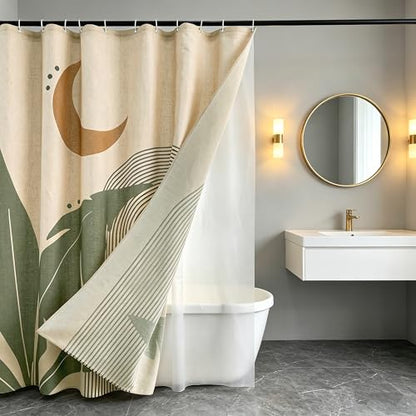 Laurel Archway Linen Boho Shower Curtain Set with Liner,72" Wx72 L | Double Layer Shower Curtain Waterproof Fabric with Zippered Removable PEVA Liner,Boho Shower Curtain for Bathroom,Free Hooks - color: Arch