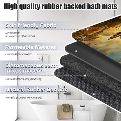 Bathroom Runner Mat Rugs Long,Flowers and Butterflies creative pattern Diatomite Stone Bath Mat Large Absorbent Diatomaceous Earth Mat Non Slip Fast Dry Shower Mat Bathroom Rugs Floor Mat 16x42in - color: Design06