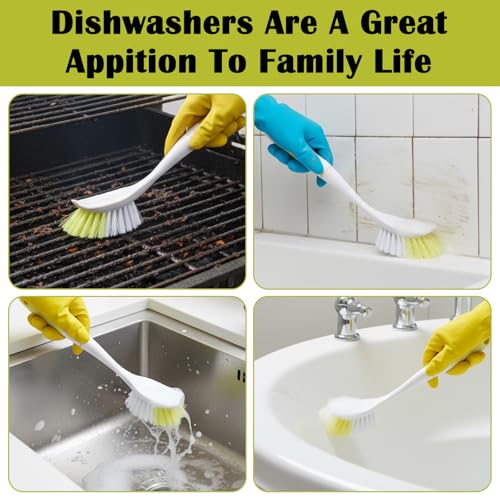 16 Pcs Yellow Kitchen Scrub Dish Brush Bulk with 11.8 Inch Handle Cleaning Dish Scrubber with Stiff Bristles Washing Scrub Brushes for Housekeeping for Pots and Pans, Kitchen Sink