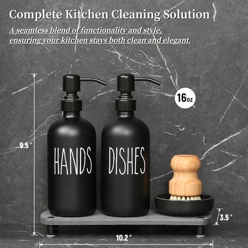MOMEEMO Matte Black Soap Dispenser Set Comes with Stainless Steel Pumps | Instant Dry Tray and Dish Scrub Brush, Suitable for Matte Black Kitchen Accessories - color: Black1