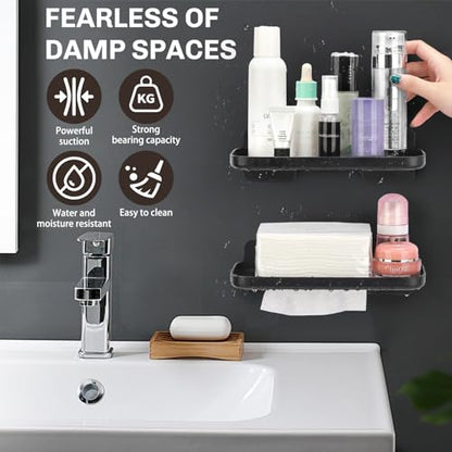 FAYYGYH 2 Pack Adhesive Floating Shelves, No Drill Small Floating Shelf | Wall Storage Damage-Free Wall Mounted Organizer for Bathroom, Kitchen, Bedroom & Office (Black-4pcs) - color: Black-4pcs