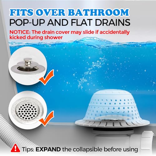 Bathtub Drain Hair Catcher, Premium Silicone Shower Hair Catcher, 1Pack Collapsible Hair Stopper for Pop Up and Regular Drains of Shower, Bathtub, Bathroom Sink, Bathroom Fixture Accessories, Gray | Gray Collapsible Shower Drain Hair Catcher for Pop Up Tu