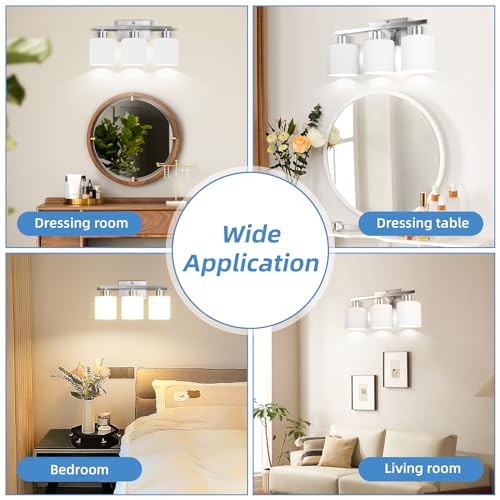 SILAMPDI Bathroom Light Fixtures Brushed Nickel, 3-Light Bathroom Lights Over Mirror, Bathroom Vanity Lights for Bedroom, Living Room, Hallway, Milky White Glass Shades, E26 Base, Bulbs Not Included - color: Brushed Nickel-3Light