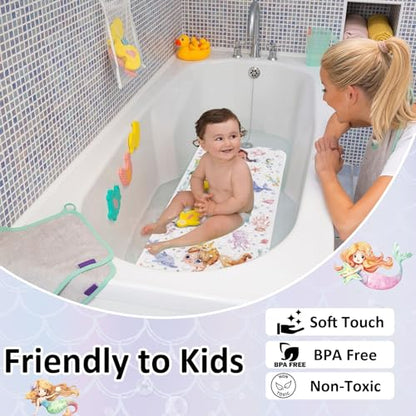 Topotdor Kids Bathtub Mat Non Slip, Tub Mat with Suction Cups 40x16 Inch | Nautical Mermaid Bath Mats for Baby , Extra Long Washable Bath Tub Mat with Drain Holes for Bathroom inside Tub - color: Pink Mermaid
