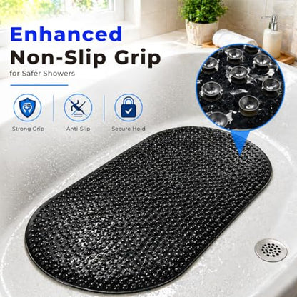 Bath Bliss Jumbo Oval Bath Mat 18x36 Black Color | Non-Slip Aqua Gel Bathtub Mat with Suction Cups | Anti-Slip Shower Safety Mat with Drain Holes