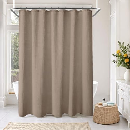 Waffle Weave Shower Curtain Heavyweight Cotton Fabric Beige 72Wx72L | Soft Cotton Cloth,3D Square Truely Waffle Washable, Hotel Luxury Spa, Shower Curtain Set for Bathroom 12 Plastic Hooks - color: Beige, size: Standard 72"W X 72"L