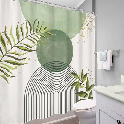 Sage Green Boho Abstract Bohemian Leaves Olive Bathroom Shower Curtain Set | Dark Botanical look; 72"W x 72"L. waterproof HD print, quick-dry fabric and free hooks for easy setup. - color: A-02sage Green, size: 72"W x 72"L (Pack of 1)