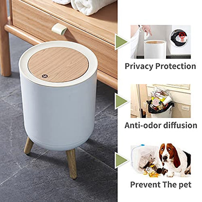 Trash can，7Liter/1.8 Gallon Garbage can with Press top Lid，Nordic Modern Waste Basket，Plastic Trash bin Suitable for Kitchen, Bathroom, Bedroom, Living Room, Office, Outdoor，Dog Proof Trash can…… - size: 1.8 Gallon, style: Round