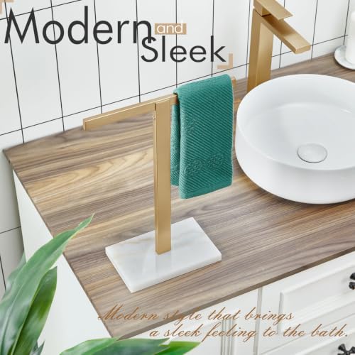 KOKOSIRI Hand Towel Holder Stand Towel Rack with Marble Base for Bathroom Kitchen Vanity Countertop, Champagne Bronze Stainless Steel 15.7'' Height THS0002-SM-CPG - color: Champagne Bronze, size: 1-Bar