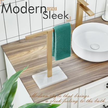 KOKOSIRI Hand Towel Holder Stand Towel Rack with Marble Base for Bathroom Kitchen Vanity Countertop, Champagne Bronze Stainless Steel 15.7'' Height THS0002-SM-CPG - color: Champagne Bronze, size: 1-Bar