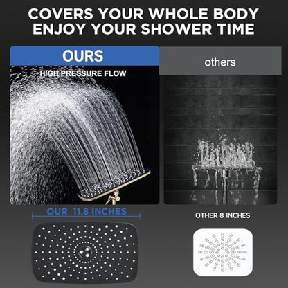 Veken Gold 11.8" High Pressure Shower Head with Handheld, Leak-Proof Design | Handheld Shower Head with Multi Spray Modes,Rainfall Combo with 15" Metal Extension Arm,Detachable Dual Shower,Regaderas Para - color: Pure Gold, size: 11.8 Inch High Pressure