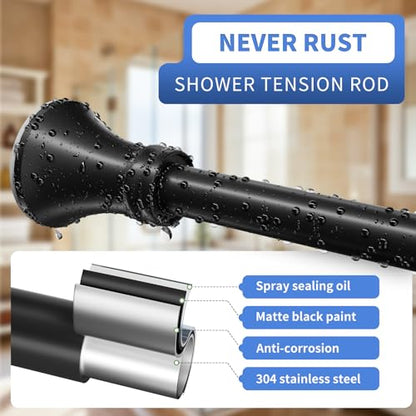 Matte Black Shower Curtain Rod 36-94 Inch(3-7.8ft), No Slip No Drill No Rust Shower Rod For Bathroom Window Patio, Adjustable Spring Long Tension Rod - color: Matte Black, size: 36"-94"