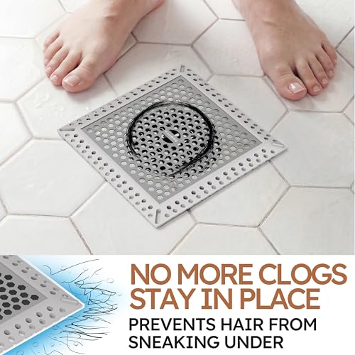 Square Shower Drain Hair Catcher, Efficient Drainage, Gray, 4 inch | 304 Stainless Steel and TPE Material/ Stays in Place / Easy Clean / Anti-Clogging / Fits Bathroom Hair Catcher for Shower - color: Gray, size: 4 inch