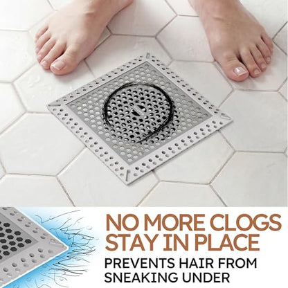 Square Shower Drain Hair Catcher, Efficient Drainage, Gray, 4 inch | 304 Stainless Steel and TPE Material/ Stays in Place / Easy Clean / Anti-Clogging / Fits Bathroom Hair Catcher for Shower - color: Gray, size: 4 inch