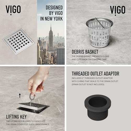 VIGO Elan 4.38 in. W x 4.38 in. L Square Shower Drain in Chrome - VG07004CH - color: Chrome, size: 4 in.
