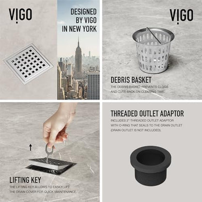 VIGO Elan 4.38 in. W x 4.38 in. L Square Shower Drain in Chrome - VG07004CH - color: Chrome, size: 4 in.