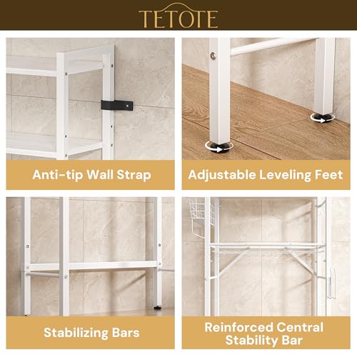 Over-The-Toilet Storage Rack, 4-Tier Bathroom Organizer Shelf Over Toilet with Adjustable Shelf and Basket, Freestanding Space Saver Bathroom Shelves Above Toilet for Room(White) - color: White