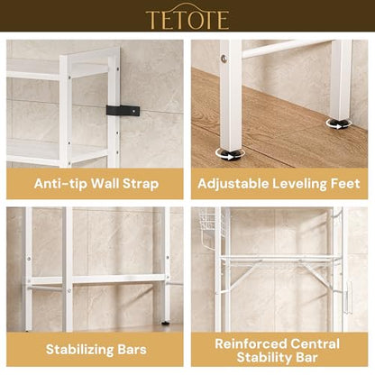 Over-The-Toilet Storage Rack, 4-Tier Bathroom Organizer Shelf Over Toilet with Adjustable Shelf and Basket, Freestanding Space Saver Bathroom Shelves Above Toilet for Room(White) - color: White