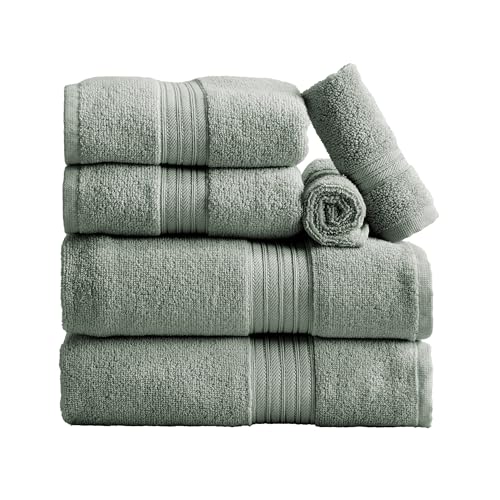 Great Bay Home Bath Towel Set - 100% Cotton 6 Piece Towel Set - Lightweight, Absorbent, Quick-Dry Towels for Bathroom (Eucalyptus). - color: Solid - Eucalyptus, size: 6 Piece Set