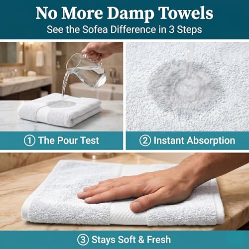 Sofea Hand Towels 6 Pack (16 x 28 Inches) 100% Cotton Bathroom Towels, Soft Absorbent Quick Dry Hand Towels for Bathroom Kitchen - color: White