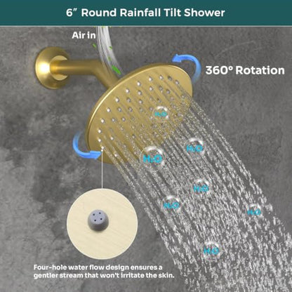 Luxury Dual Heads Digital LED Rain Shower System with Light Remote | Brushed Gold Temperature Display Shower Faucet: 16x26" LED Rainfall Shower, 6" Wall Mount Shower, Dual Function Handheld - color: Brushed Gold, style: 16x26"+6"