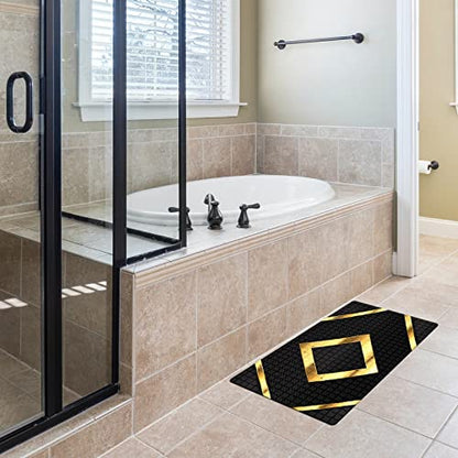 Bath Tub Mat Non Slip Shower Mat Black Gold Geometry Honeycomb Extra Long Bathtub Mat 26.8x15 inches Bathroom Bath Mat with Suction Cups Drain Holes Machine Washable - color: Black Gold Geometry Honeycomb