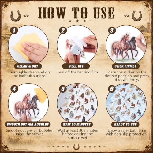 Fullhawl 30 Pcs Horse Non Slip Bathtub Stickers Horse Anti Slip Shower Stickers Shower Floor Nonslip Sticker Applique Adhesive Decals Treads with Scraper for Bathtub Bathroom Floor - style: Horse