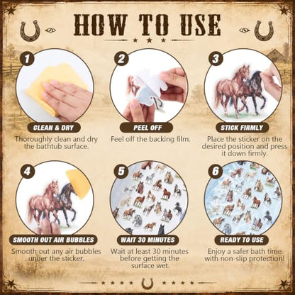 Fullhawl 30 Pcs Horse Non Slip Bathtub Stickers Horse Anti Slip Shower Stickers Shower Floor Nonslip Sticker Applique Adhesive Decals Treads with Scraper for Bathtub Bathroom Floor - style: Horse