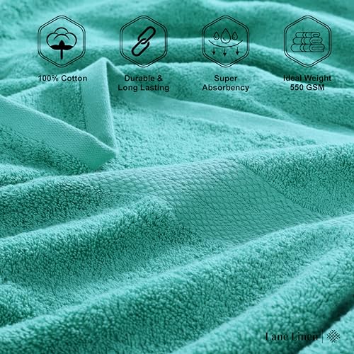 LANE LINEN Bathroom Towels Set (4 Pack)- 100% Cotton Luxury Bath Towels for Bathroom, Soft Shower Towels, Quick Dry Turkish Bath Towels, Super Absorbent Hotel Quality Bath Towel Set (28"x 54")- Teal | Set Of Towels - Dobby Border Accent, OEKO-TEX Certifie