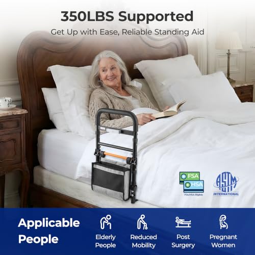 C1 Fold Pro Bed Rails for Elderly Adults Safety - Bed Cane Assist Rail for Seniors with Activated Light Adjustable Height - size: C1F Pro (Foldable NEW)