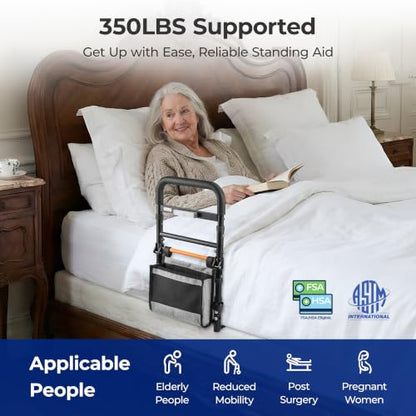 C1 Fold Pro Bed Rails for Elderly Adults Safety - Bed Cane Assist Rail for Seniors with Activated Light Adjustable Height - size: C1F Pro (Foldable NEW)