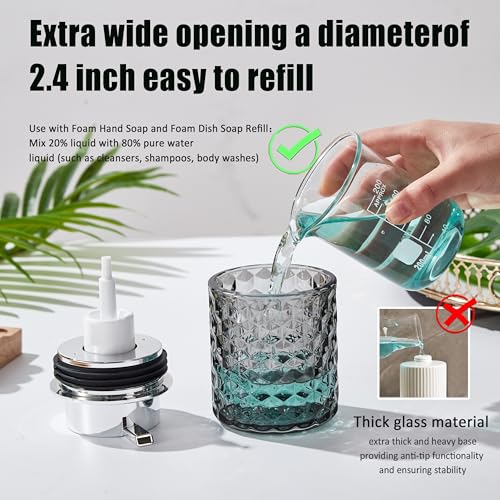 Malachi Foaming Hand Soap Dispenser, Refillable Clear Glass Foam Pump Bottle for Hand Soap, Dish Soap, Body Wash, Shampoo, Facial Cleanser & Baby Wash, Multi‑use for Bathroom, Kitchen & Commercial Use - color: Diamond Black-2
