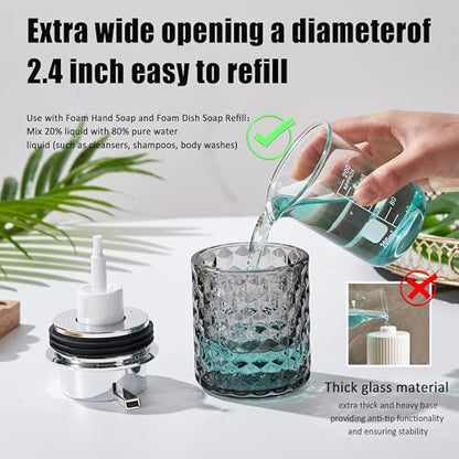 Malachi Foaming Hand Soap Dispenser, Refillable Clear Glass Foam Pump Bottle for Hand Soap, Dish Soap, Body Wash, Shampoo, Facial Cleanser & Baby Wash, Multi‑use for Bathroom, Kitchen & Commercial Use - color: Diamond Black-2