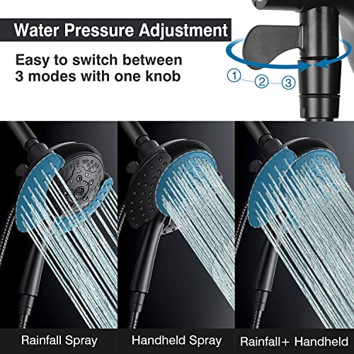 2 in 1 Shower Head with Handheld Combo High Pressure Black 1.8 GPM | 7.2" Rain Showerhead and 10 Spray Hand Held Shower, Adjustable Shower Angle, 59-inch Rotatable Stainless Steel Hose - color: Black, size: 1.8 GPM