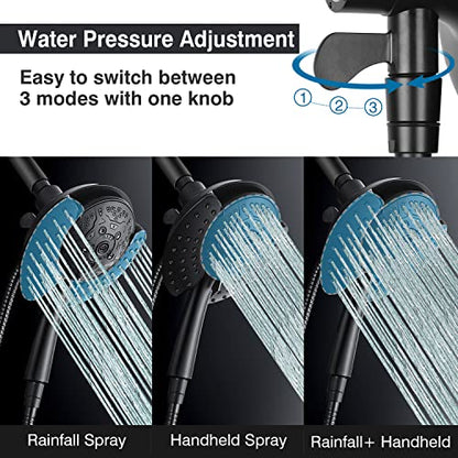 2 in 1 Shower Head with Handheld Combo High Pressure Black 1.8 GPM | 7.2" Rain Showerhead and 10 Spray Hand Held Shower, Adjustable Shower Angle, 59-inch Rotatable Stainless Steel Hose - color: Black, size: 1.8 GPM