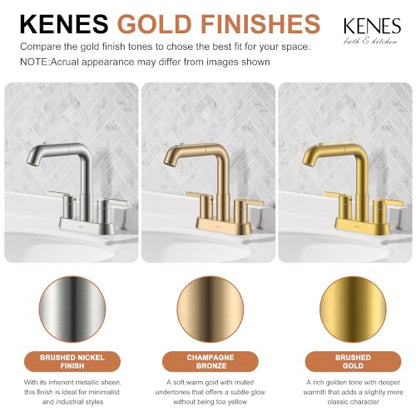 Champagne Bronze Pull Down Centerset Bathroom Faucet 3 Hole 2 Handle | Pull Out Bathroom Faucet with Pop Up Drain & Supply Lines, Lead-Free cUPC & NSF Certified, 4 Inch Faucet for Vanity RV Sink - color: Champagne Bronze