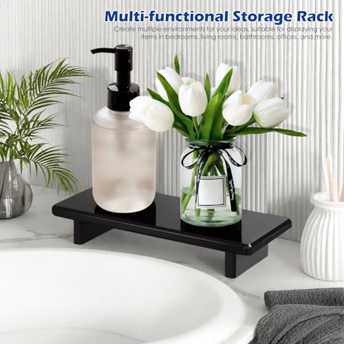 Small Black Bathroom Vanity Tray, Acrylic Soap Tray for Kitchen Countertop | 2-Pack, Compact for Small Spaces, Raised Base, Candle, Perfume, Jewelry Display, for Kitchen, Vanity, Sink, Desk - size: Black-Small-8.6x 3.6 x 1.5 inches