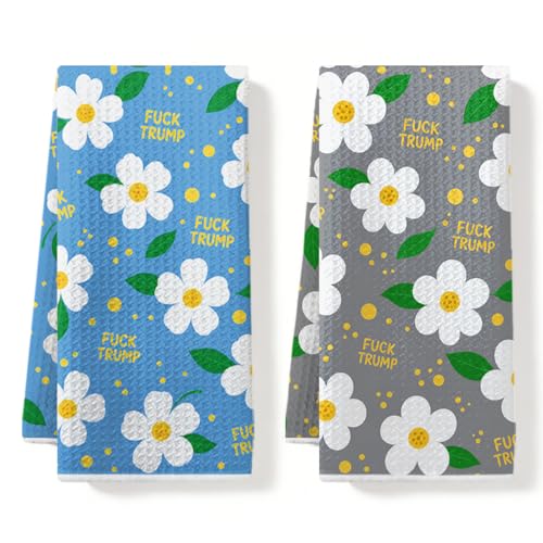 Flower Kitchen Towels Set of 2 Funny F*ck Tru Kitchen Decor Waffle Absorbent Tea Towels Dish Towel Decorative Hand Towel for Bathroom Home Housewarming Gifts for Women Friends, 14x24 Inches - color: Multi0207