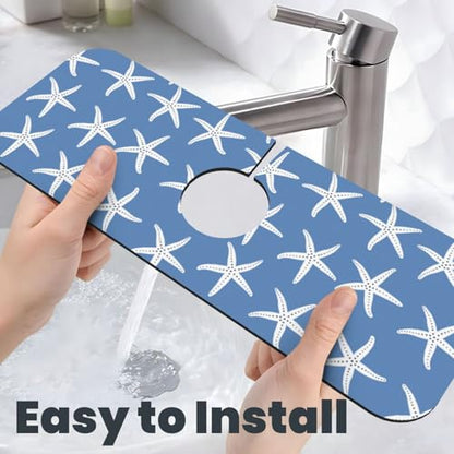 Blue Starfish Abstract Coastal Beach Nautical Ocean Kitchen Sink Splash Guard Faucet Mat Super Absorbent Fast Drying Mat Sink Gadgets-Fast Drying Pad Sink Mat For Kitchen Bathroom (15" X 5.5" ) - color: Starfish