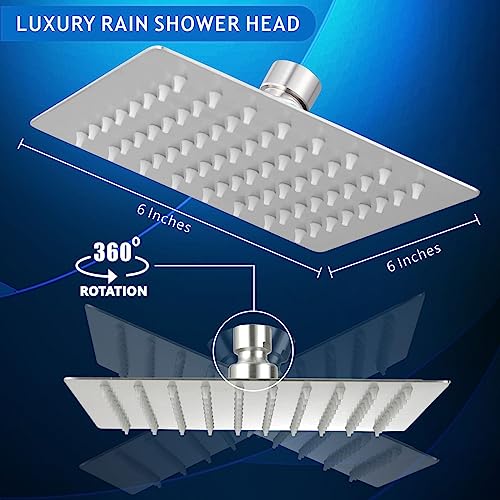 Voolan Rain Shower head, High Pressure Shower Head Made of 304 Stainless Steel, Relaxed Shower Experience Even at Low Water Flow and Pressure(6" Brushed Nickel) - color: Brushed Nickel, size: 6 Inch