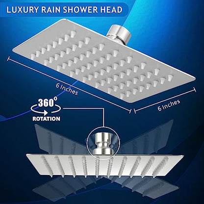 Voolan Rain Shower head, High Pressure Shower Head Made of 304 Stainless Steel, Relaxed Shower Experience Even at Low Water Flow and Pressure(6" Brushed Nickel) - color: Brushed Nickel, size: 6 Inch