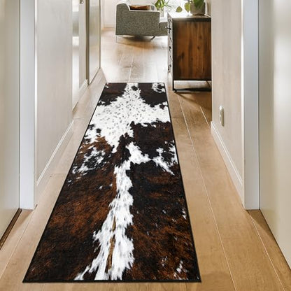 Western Cowhide Print Runner Rug 2x6 for Hallway Farmhouse Home Decor Throw Carpet Non Slip Washable Fur Area Rug Mat for Entryway Laundry Bedroom Bathroom (24" W x 72" L, Cow Print) - size: 2' x 6' (Rectangular)