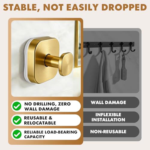 Suction Cup Hooks for Shower,Heavy-duty and No-Drill Waterproof Hook,4 Gold | Suction cup hooks,removable & reusable; no wall damage,fits smooth surfaces,ideal for towels,robes & loofahs - color: Gold
