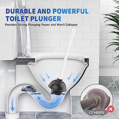 Toilet Plunger and Brush, Silicone Bowl Brush and Heavy Duty Toilet Plunger Set with Ventilated Holder, 2-in-1 Toilet Brush and Plunger Combo for 5.3-inch Bathroom Cleaning (White, 1 Set) - color: White