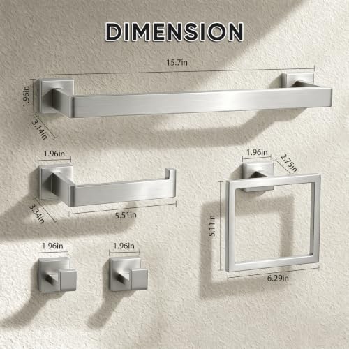 Brushed Nickel Towel Bar, SUS304 Stainless Steel Bathroom Hardware Set, Towel Racks for Bathroom Wall Mounted 16-Inches - color: Brushed Nickel（5 Piece）, size: 16 inches
