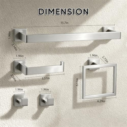 Brushed Nickel Towel Bar, SUS304 Stainless Steel Bathroom Hardware Set, Towel Racks for Bathroom Wall Mounted 16-Inches - color: Brushed Nickel（5 Piece）, size: 16 inches