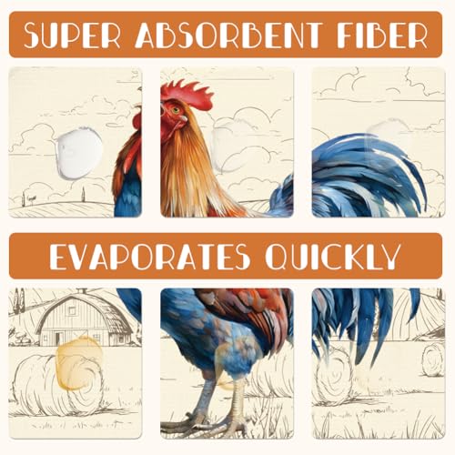 1pc Rooster Dish Drying Mat 23.6x17.7 Inch/60x45cm Microfiber Polyester Cotton Chicken Dishes Drainer Mat Absorbent Draining Pad Heat Resistant Coffee Bar Counter Mat With Hanging Loop Vintage - style: Rooster