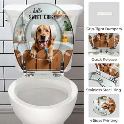 Round Resin Toilet Seat, Quietly Close Quick Release Hinges Cover | Toilet Lid Cover Easy to Clean and Install, Funny Dog Animal Hilarious Rustic Farmhouse Country Wooden Heavy Duty Toilet Seat - color: pattern3, size: O-shape