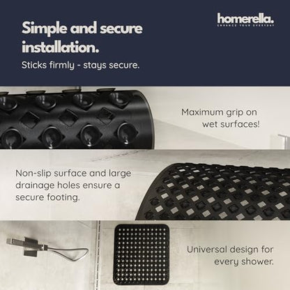 homerella Square Shower Mat Non Slip Anti Mold 21x21 Anti Slip Shower Mat - color: Black