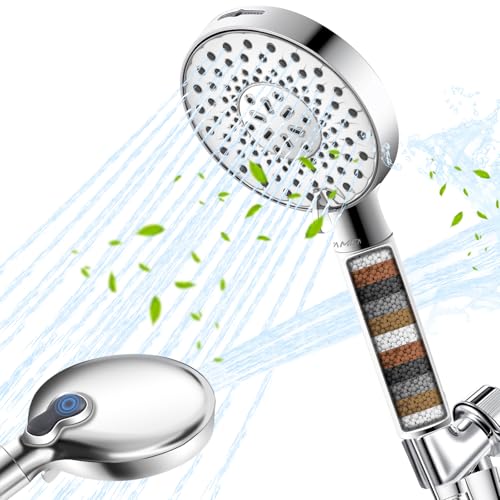 Filtered Shower Head with Handheld, High Pressure 9-Spray Modes Detachable Shower Head with Filter for Hard Water-Remove Chlorine & Impurities, Improve Skin & Hair Health, 2 Filters, Chrome - color: Silver